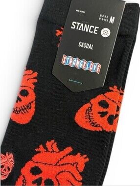 STANCE "Fallin In Skull" Crew Socks Cotton Blend Lt Cushion Black Red Halloween